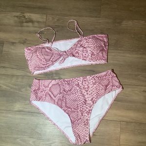 3 piece Shein swim set pink snake print includes swim skirt cover up size 3X